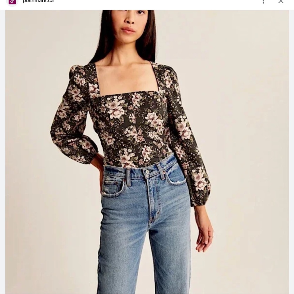 Abercrombie & Fitch Square Neck Corset Long Sleeve Floral Women’s Shirt Size S